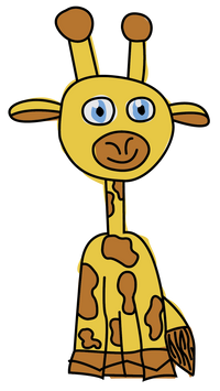 Cartoon giraffe with a yellow body and brown spots on a white background